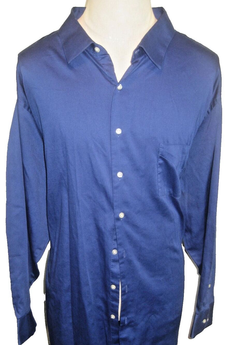 Mens Van Heusen Tall Fit Stretch LS Navy Cotton Blend Casual Shirt sz 22 x 35/36